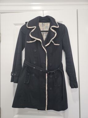 Black Women's Trench Coat with Contrast Trim